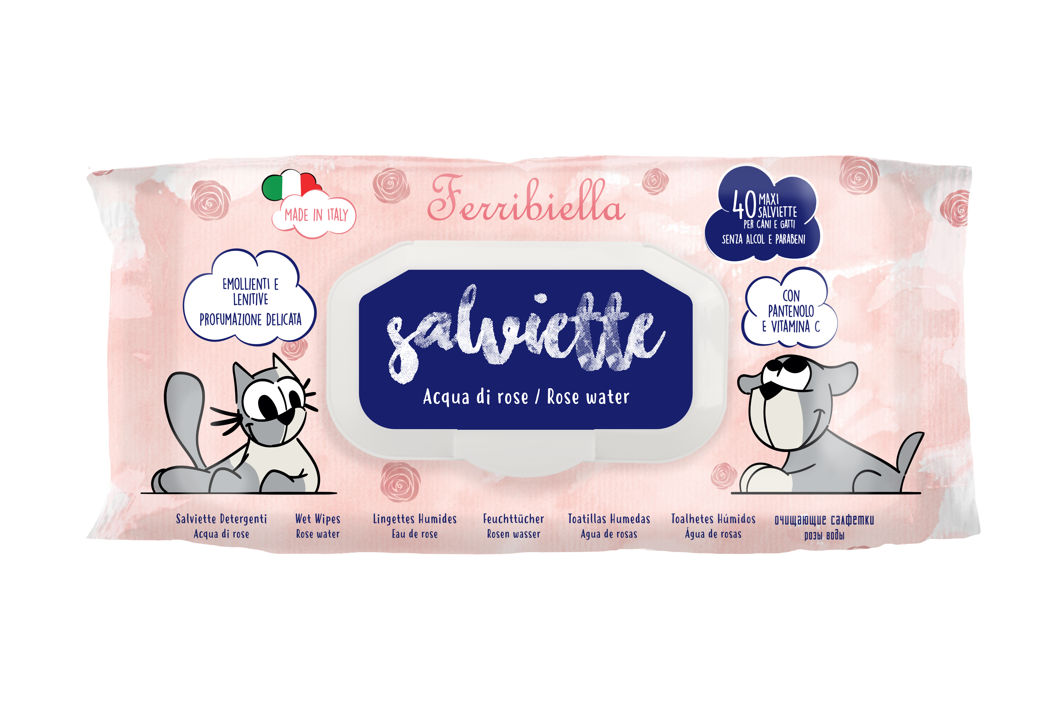 Salviette Igienizzanti per Cani e Gatti - Acqua di Rose
