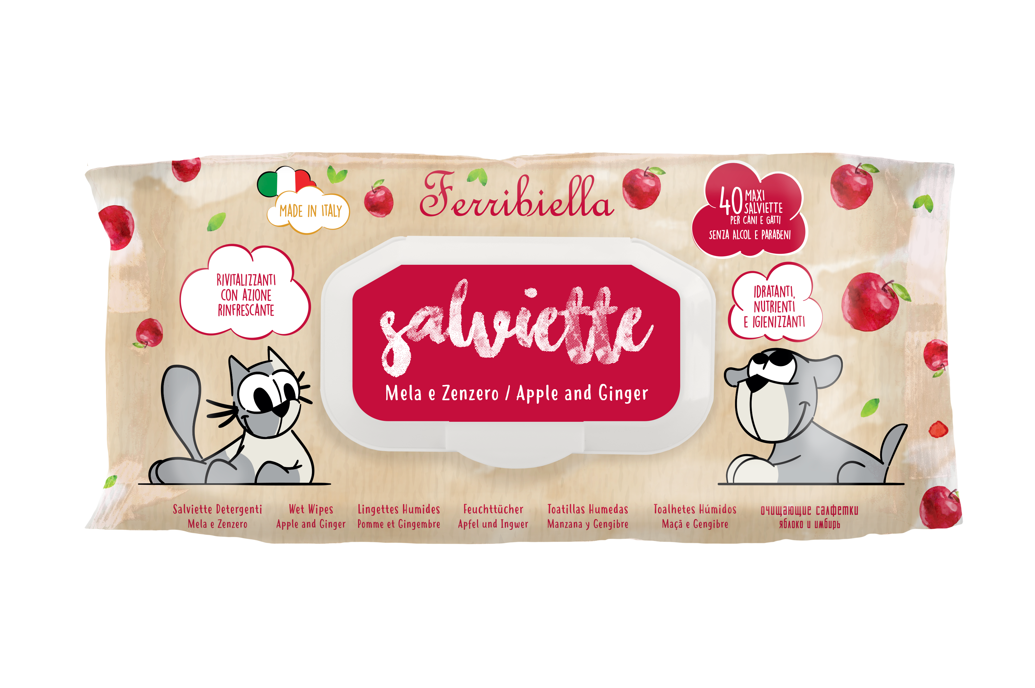 Salviette Igienizzanti per Cani e Gatti - Mela e Zenzero