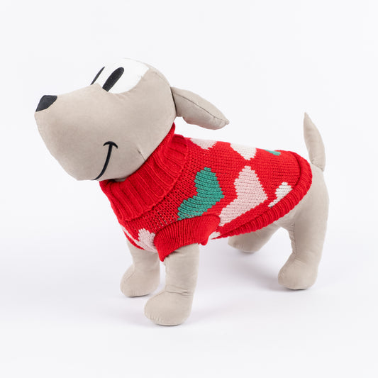 Maglioncino Dolcevita con Fantasia a Cuoricini - Rosso