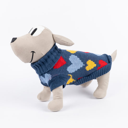 Maglioncino Dolcevita con Fantasia a Cuoricini - Blu