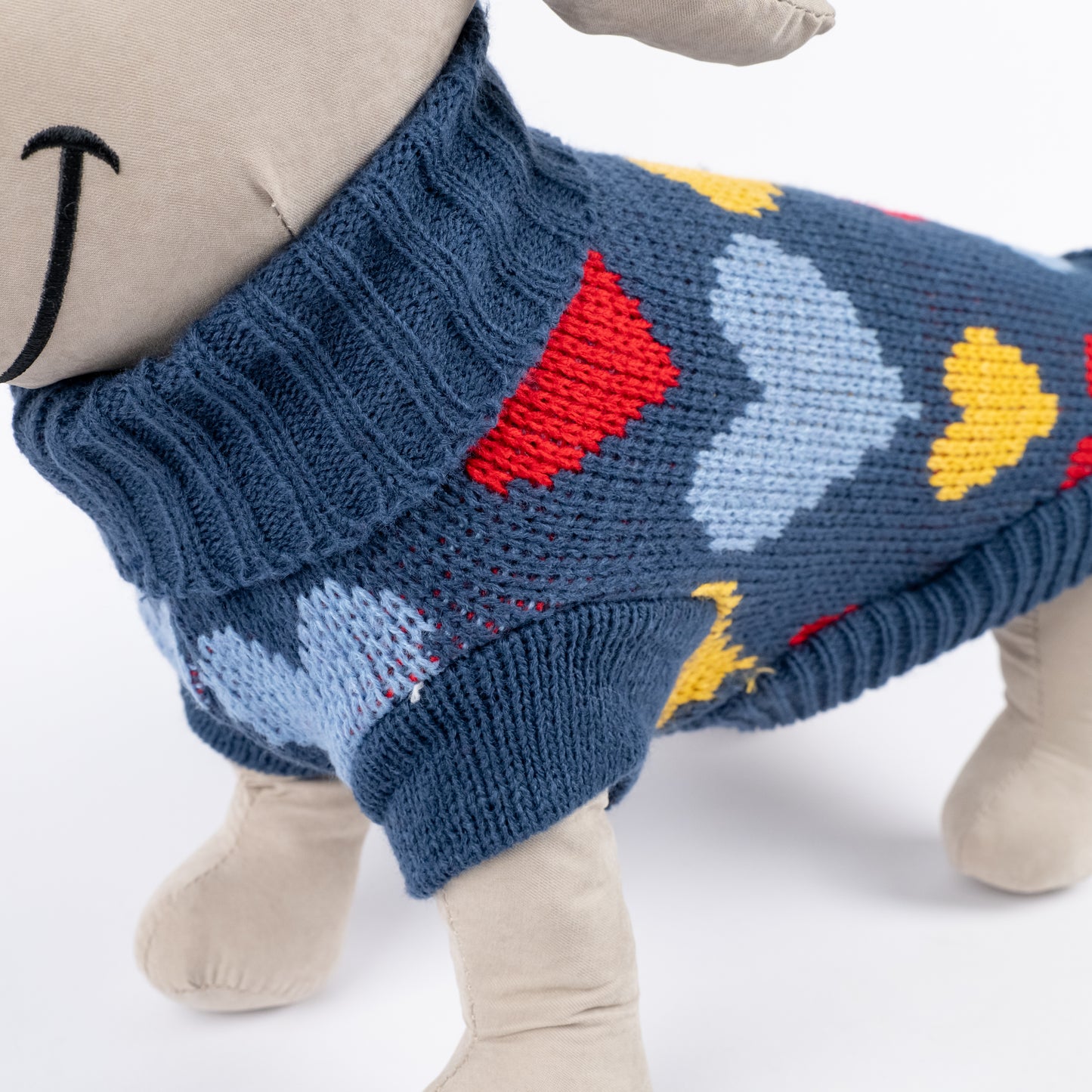 Maglioncino Dolcevita con Fantasia a Cuoricini - Blu