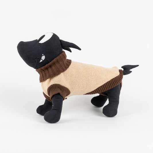 Maglioncino Dolcevita a Due Colori a Contrasto - Beige