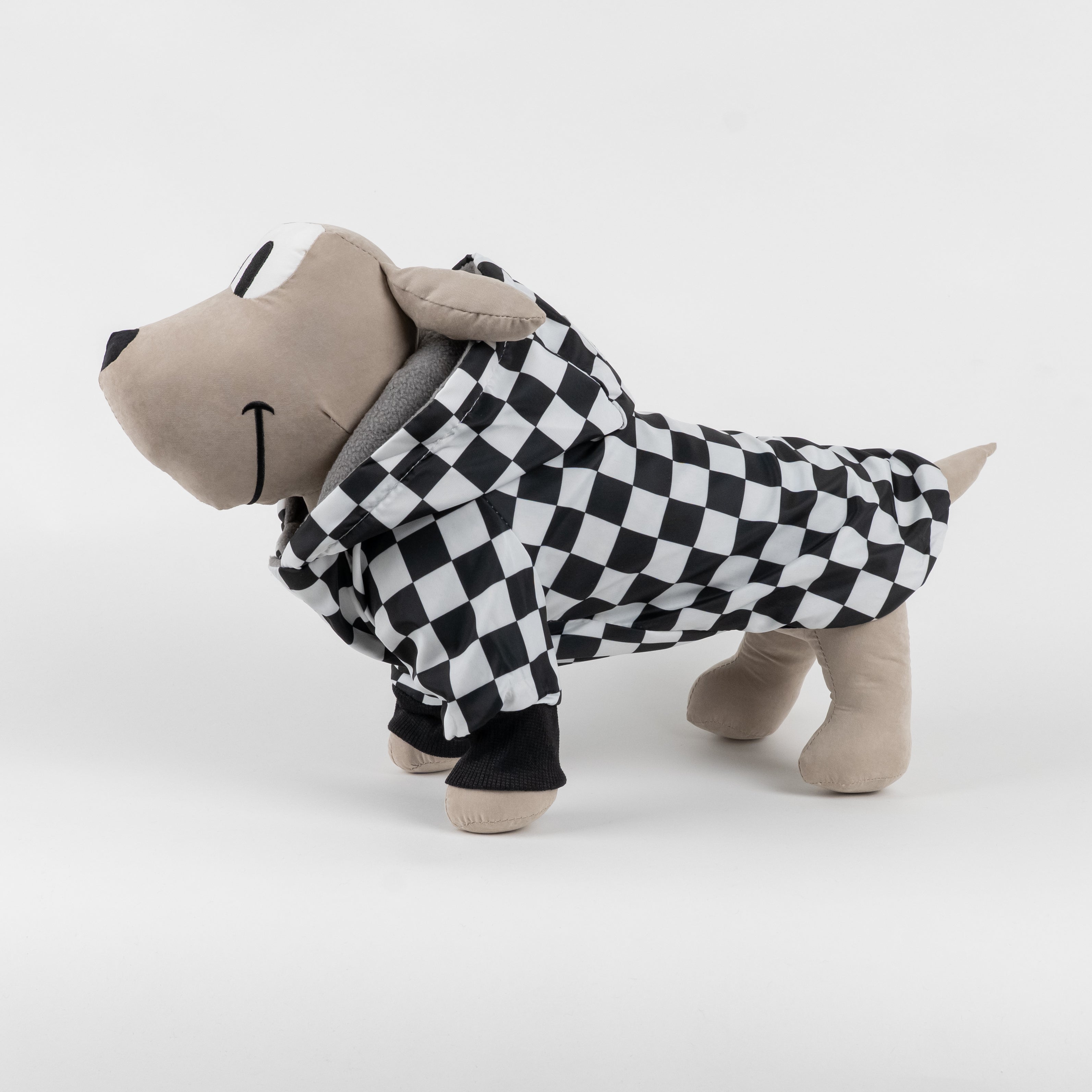 Cappotto Impermeabile a Scacchi con Cappuccio - Nero