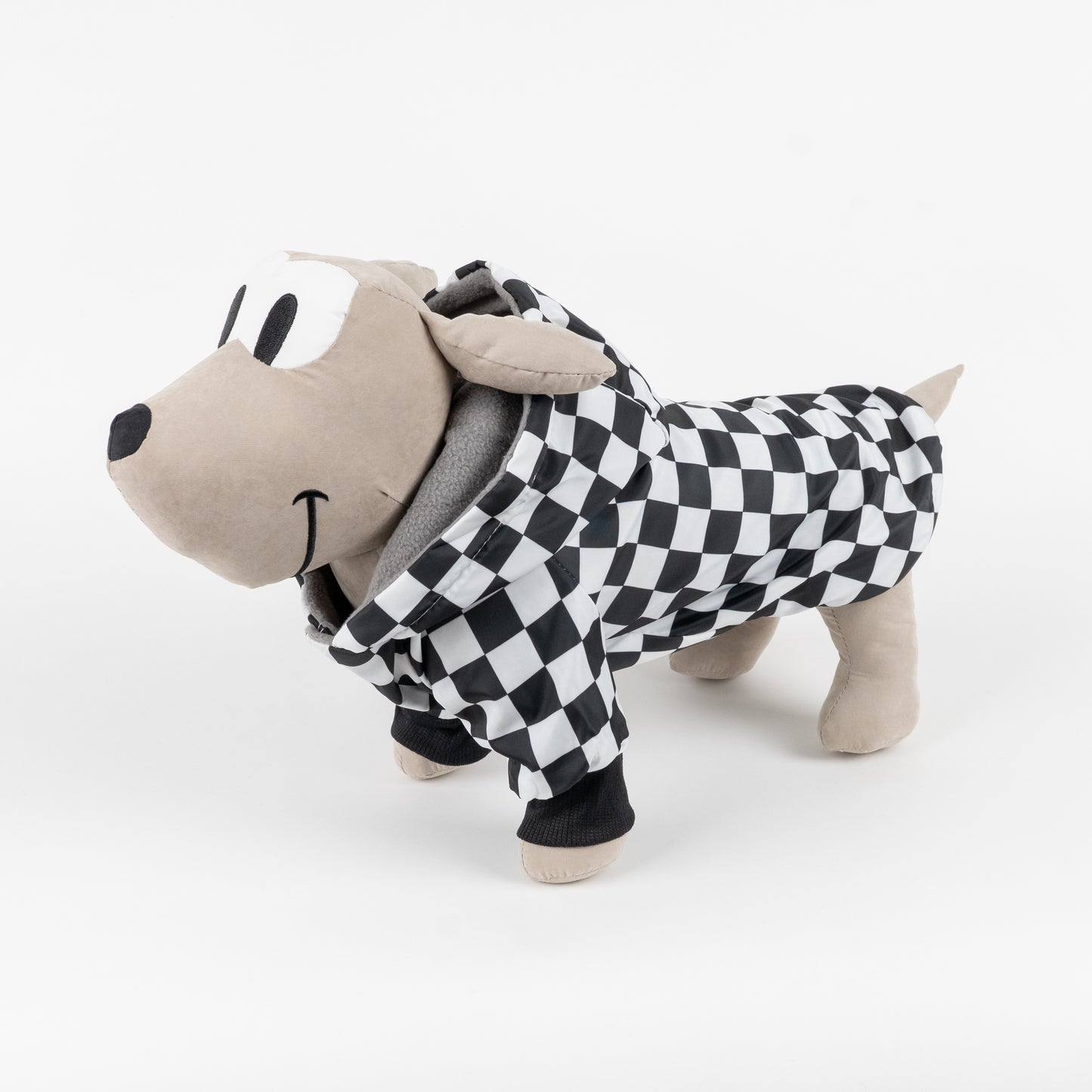 Cappotto Impermeabile a Scacchi con Cappuccio - Nero