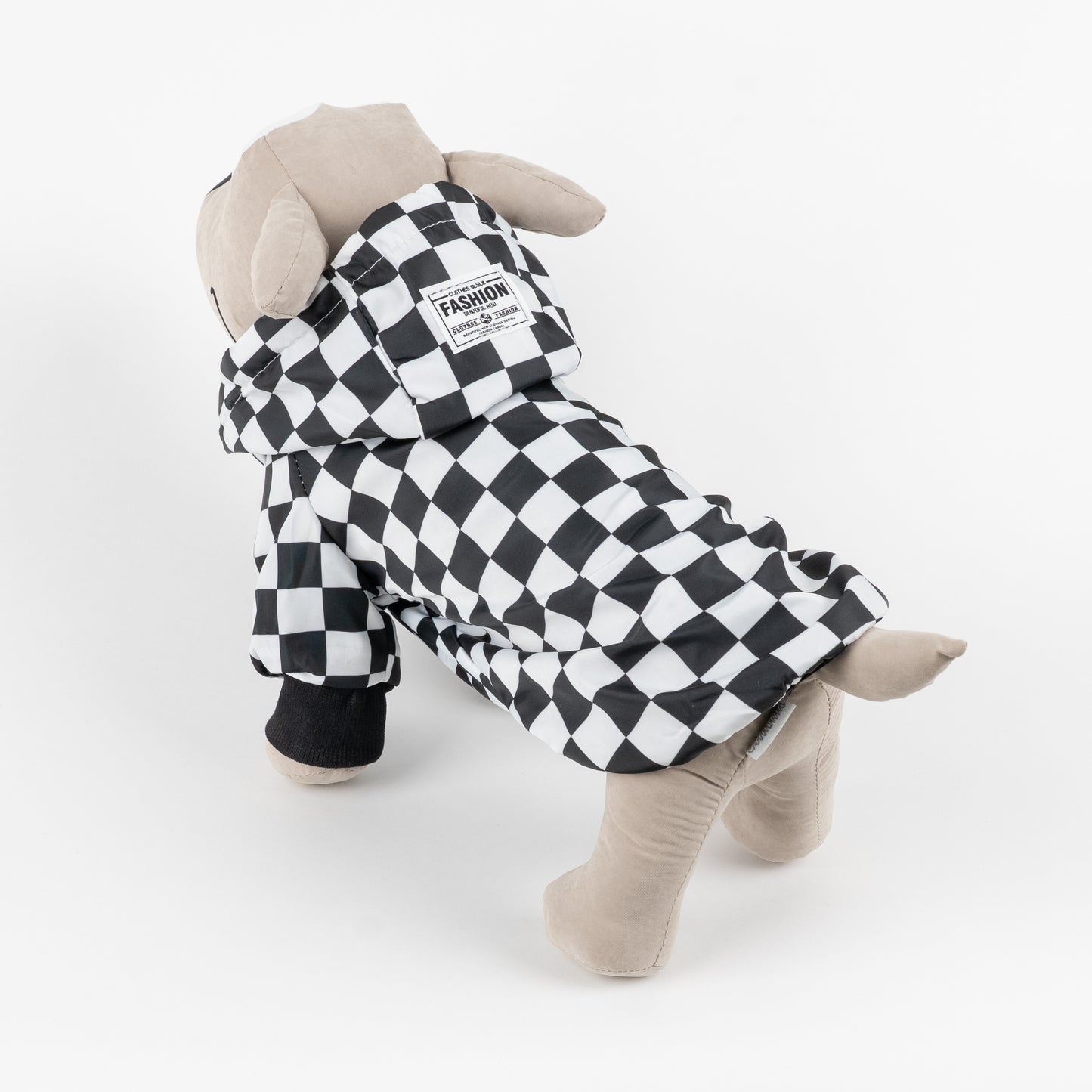 Cappotto Impermeabile a Scacchi con Cappuccio - Nero