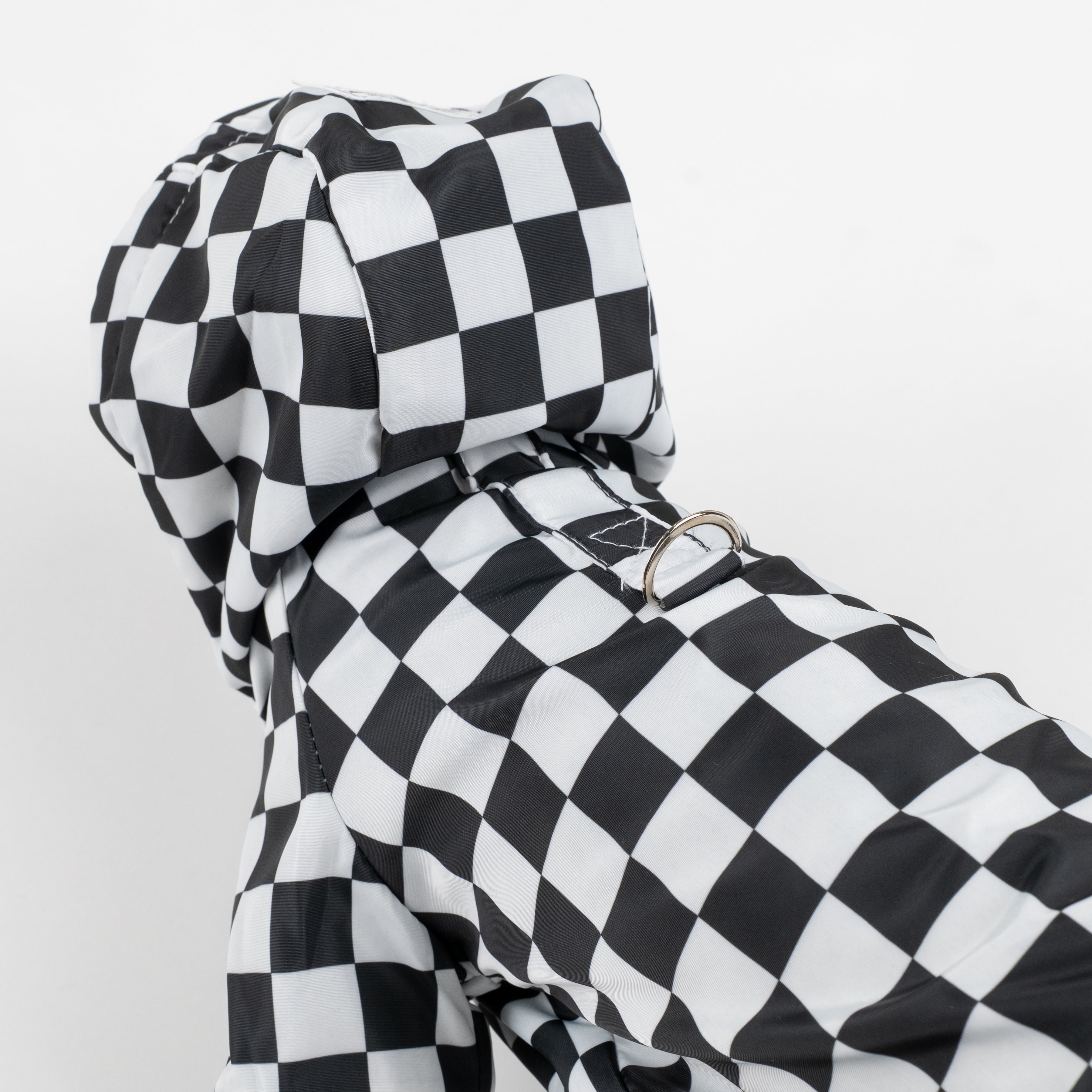 Cappotto Impermeabile a Scacchi con Cappuccio - Nero