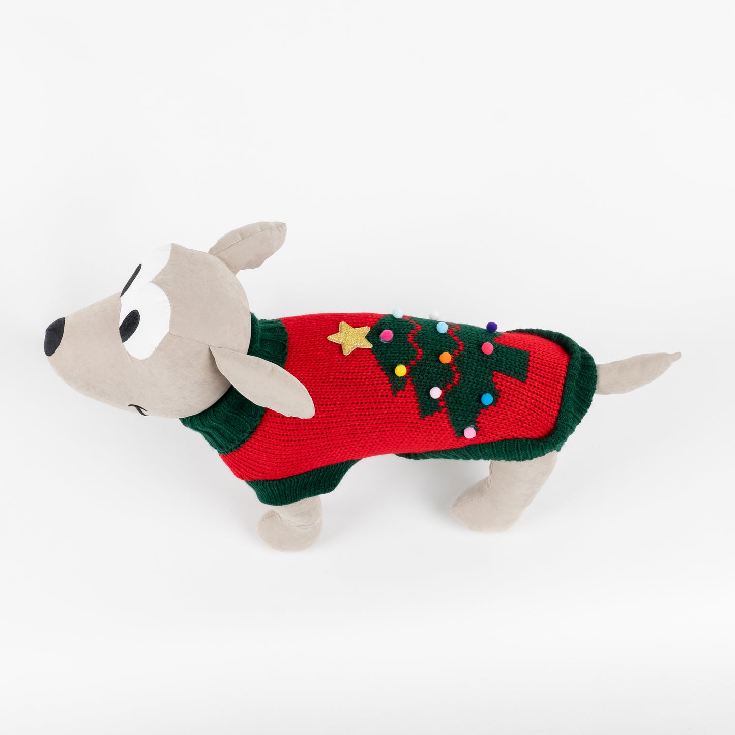 Maglioncino Dolcevita Natalizio con Albero di Natale e PomPon - Rosso