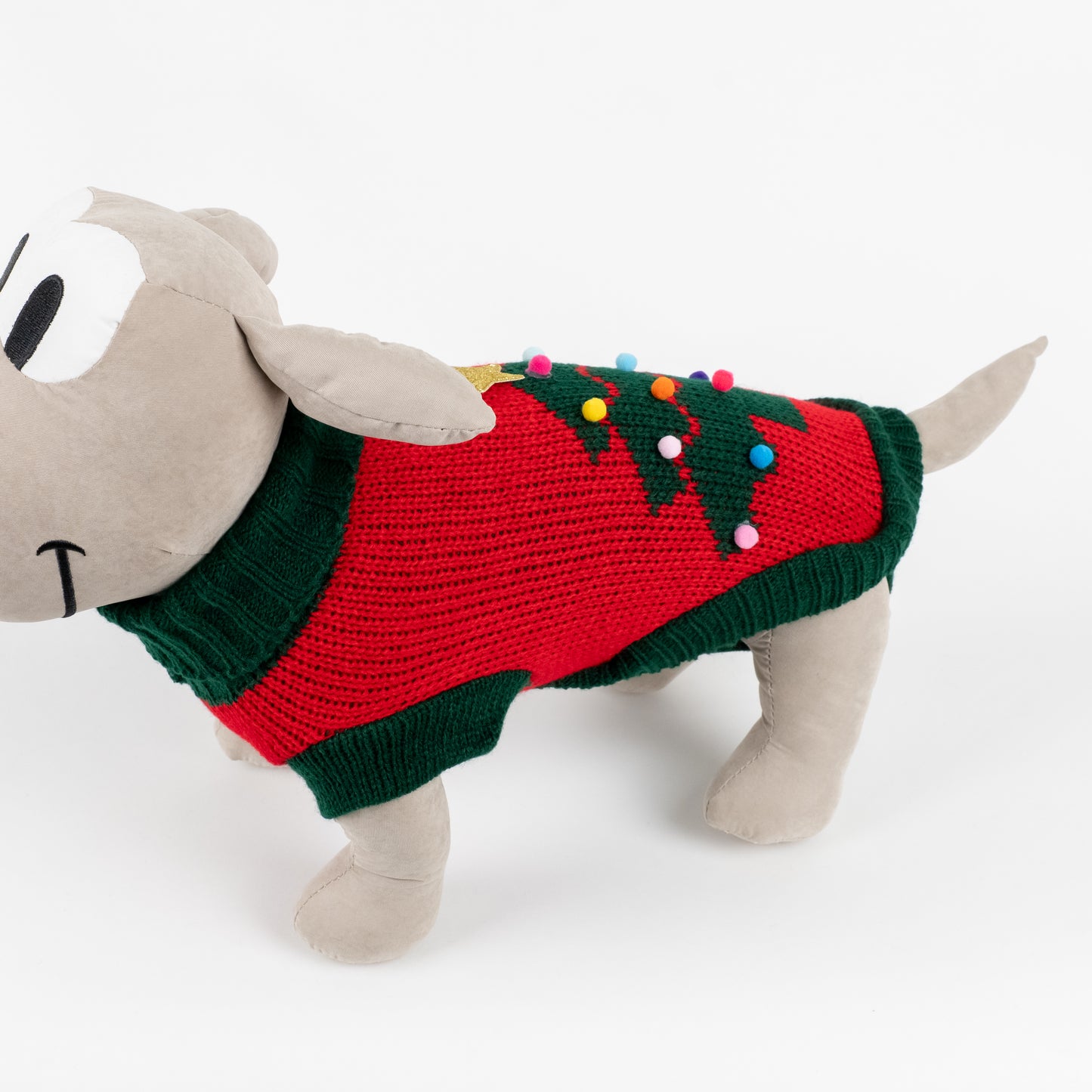 Maglioncino Dolcevita Natalizio con Albero di Natale e PomPon - Rosso