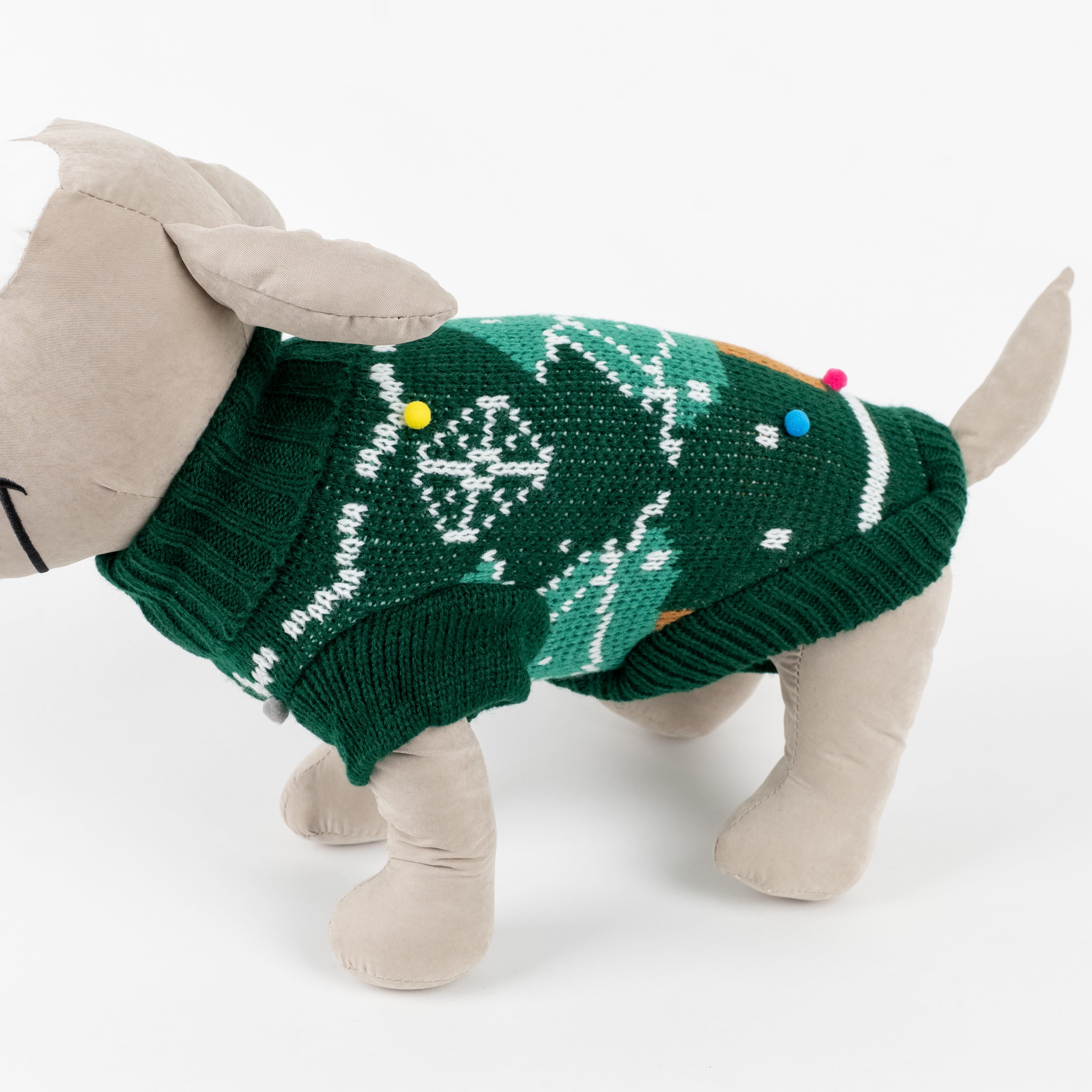 Maglioncino Dolcevita Natalizio per Cani con Albero di Natale e PomPon - Verde