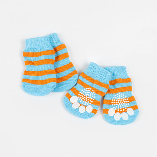 Calzini Antiscivolo per Cani e Gatti - Righe Azzurro e Arancione