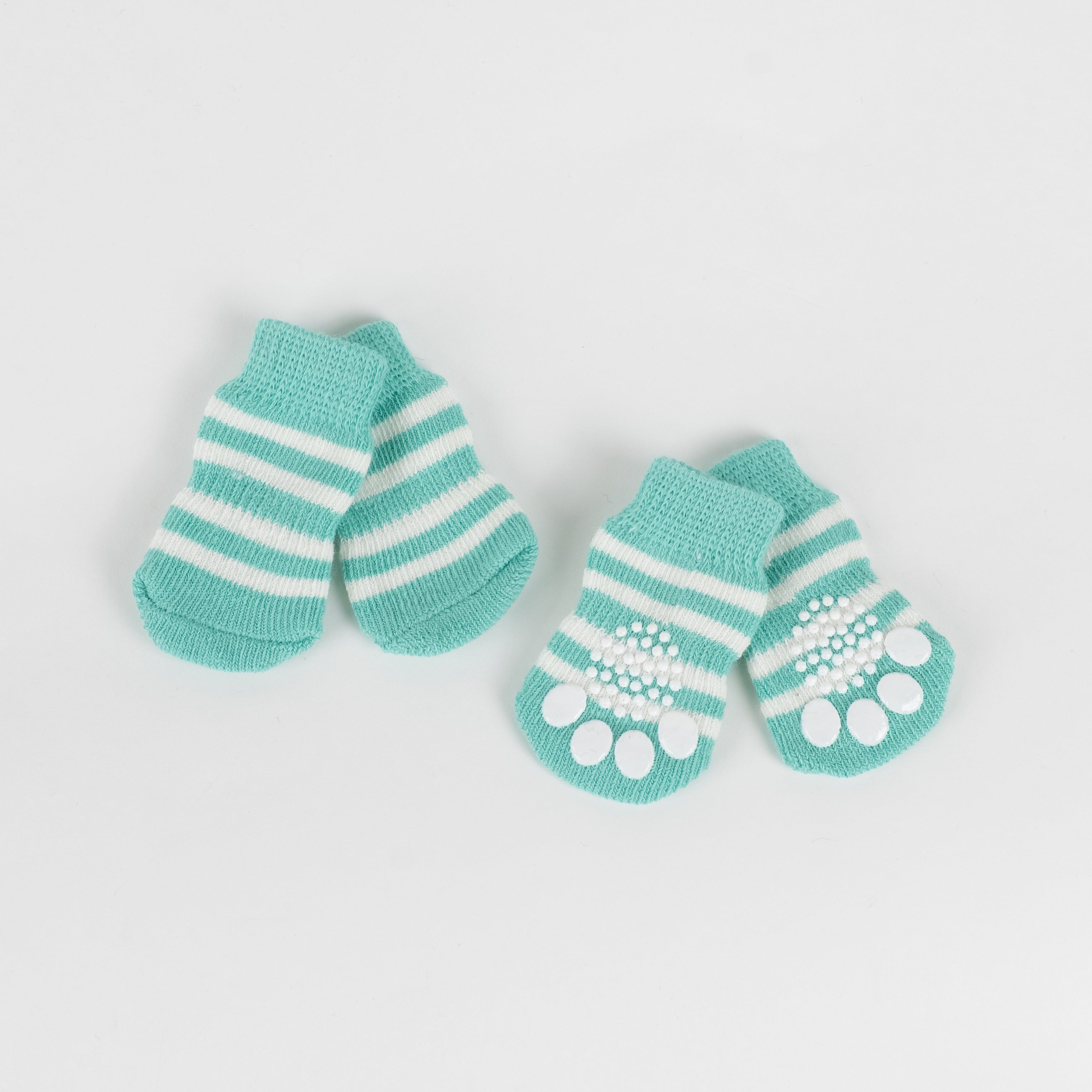 Calzini Antiscivolo per Cani e Gatti - Righe Verde acqua e Bianco