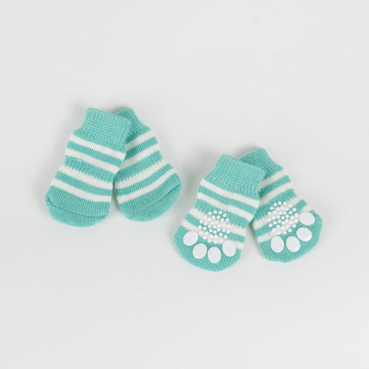Calzini Antiscivolo per Cani e Gatti - Righe Verde acqua e Bianco