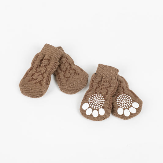 Calzini Antiscivolo per Cani e Gatti - Fantasia Treccia Marrone