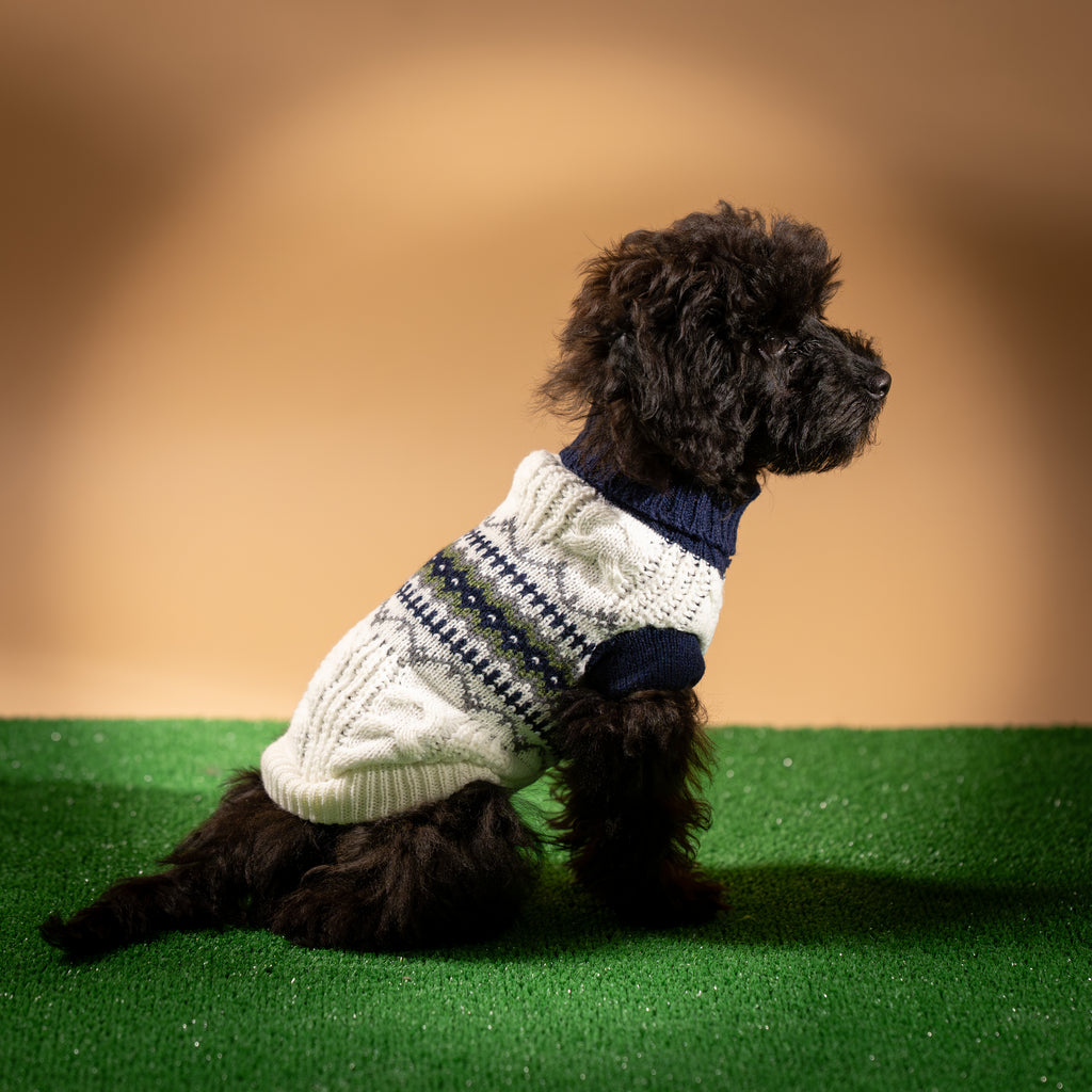 Maglioncino Dolcevita Fantasia Fair Isle - Bianco