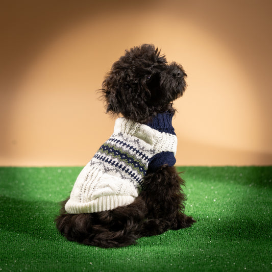 Maglioncino Dolcevita Fantasia Fair Isle - Bianco