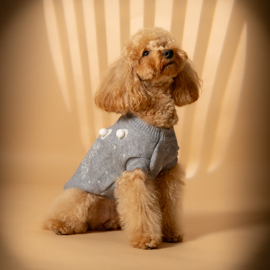 Maglioncino natalizio con alberi di natale e pompon - Grigio