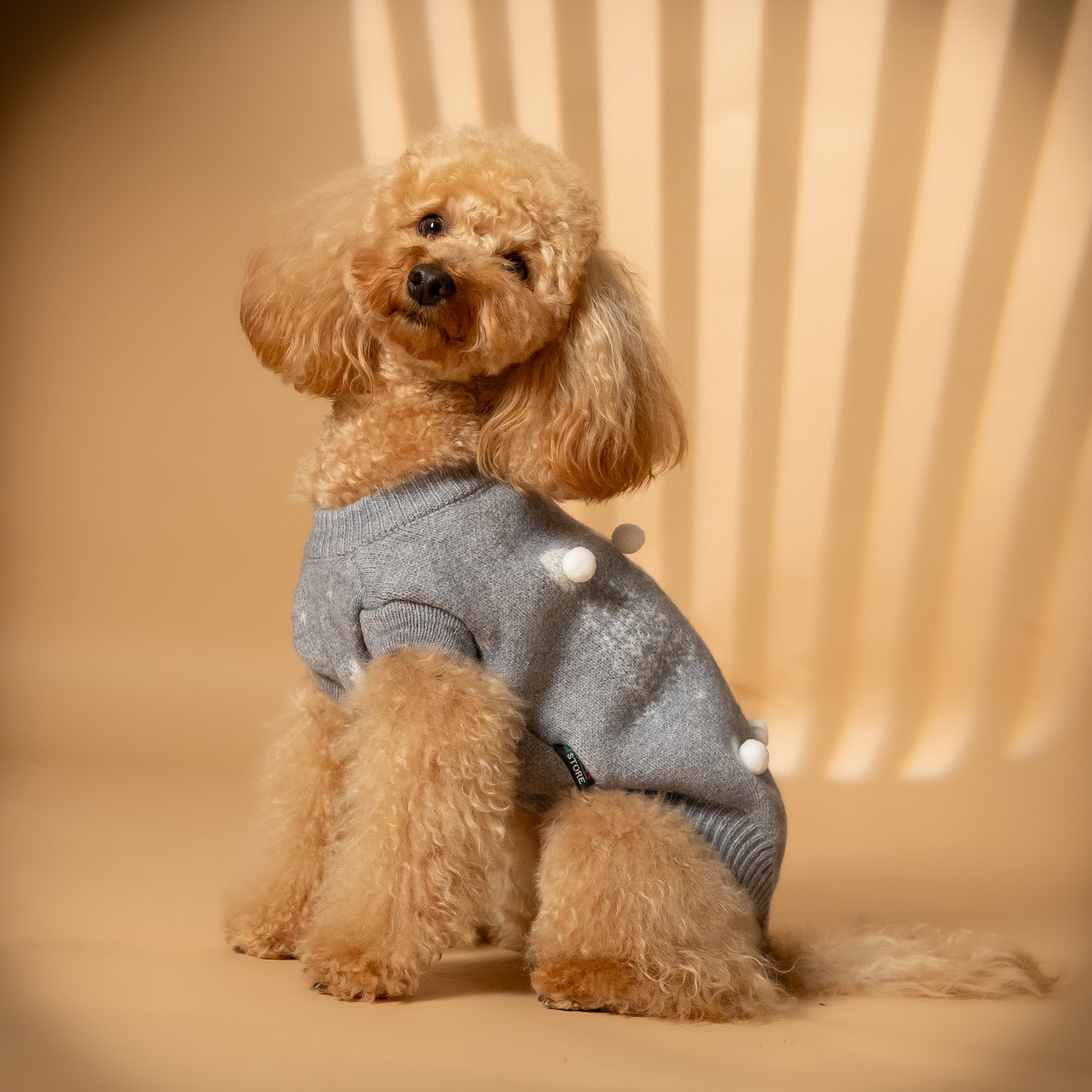 Maglioncino natalizio con alberi di natale e pompon - Grigio