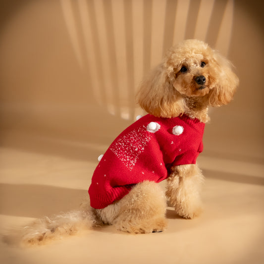 Maglioncino natalizio con alberi di natale e pompon - Rosso