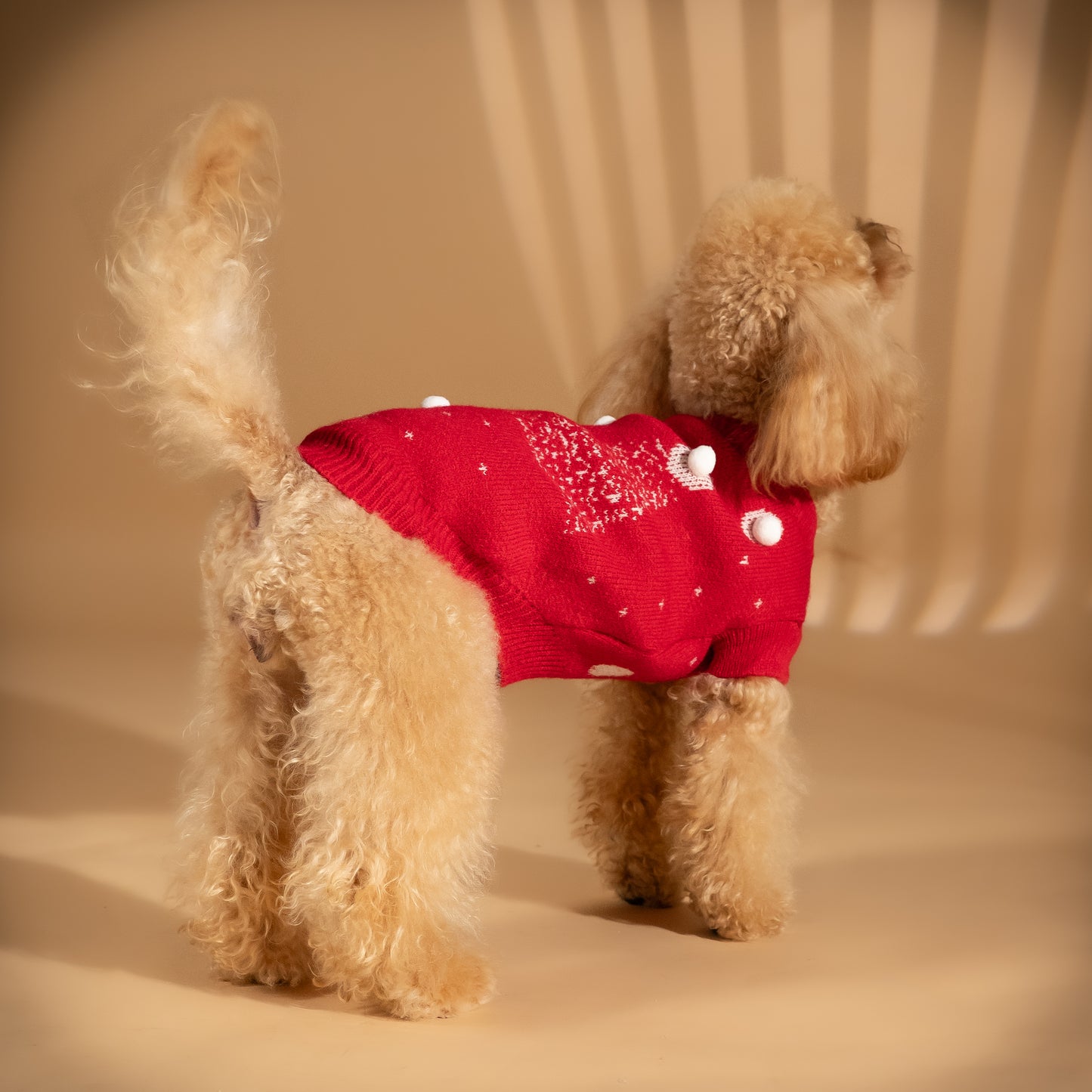 Maglioncino natalizio con alberi di natale e pompon - Rosso