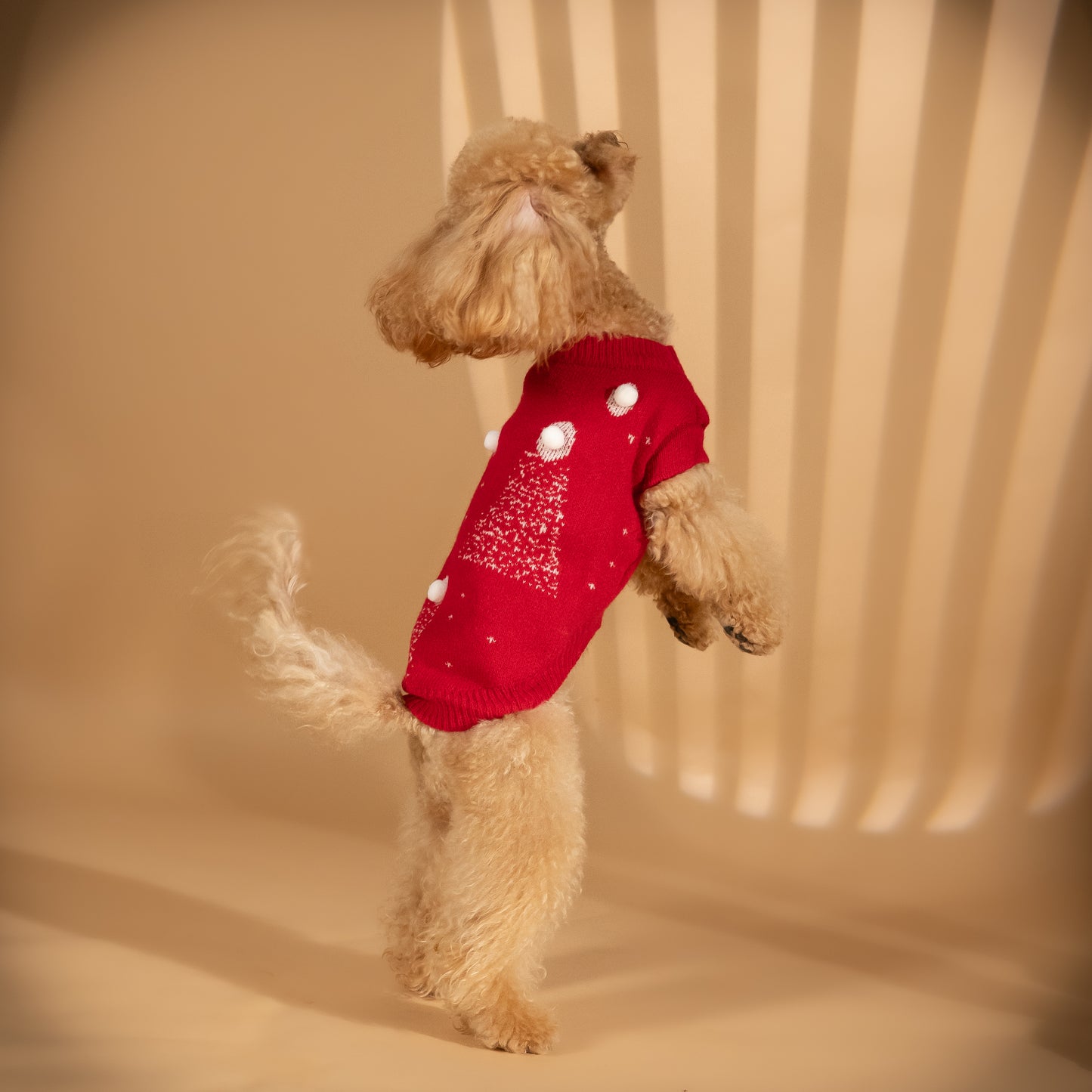 Maglioncino natalizio con alberi di natale e pompon - Rosso