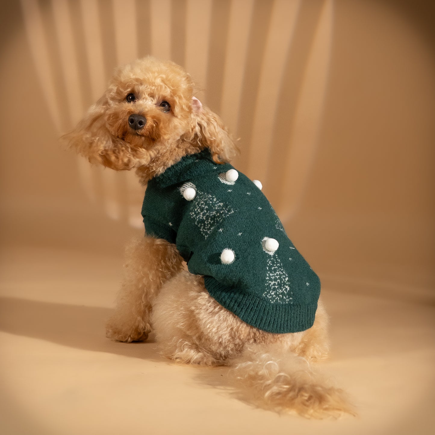 Maglioncino natalizio con alberi di natale e pompon - Verde