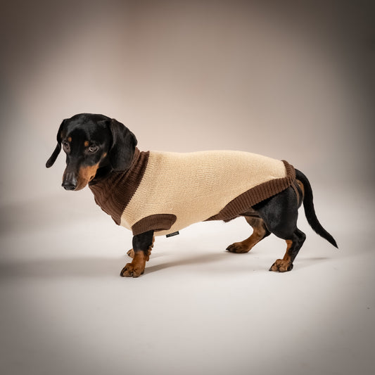 Maglioncino Dolcevita a Due Colori a Contrasto - Beige