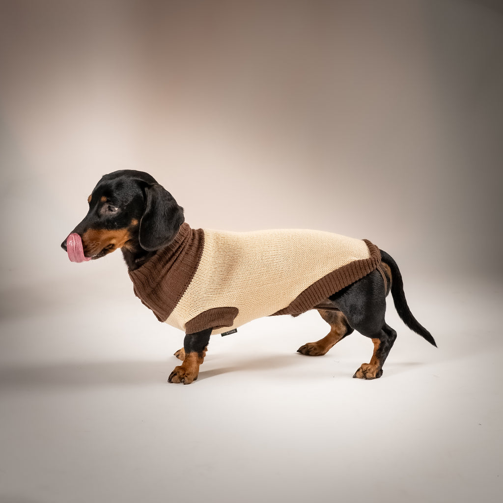 Maglioncino Dolcevita a Due Colori a Contrasto - Beige