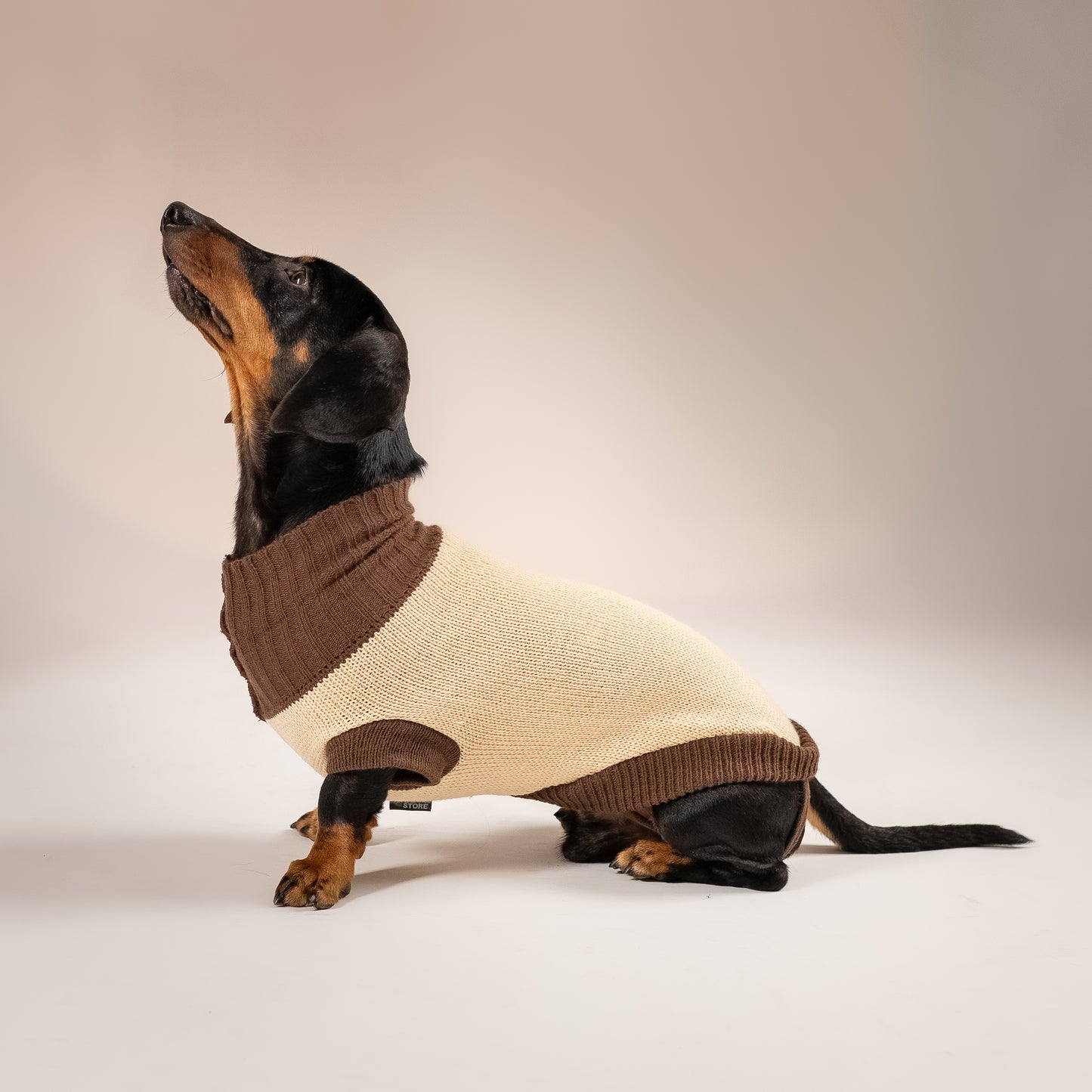 Maglioncino Dolcevita a Due Colori a Contrasto - Beige