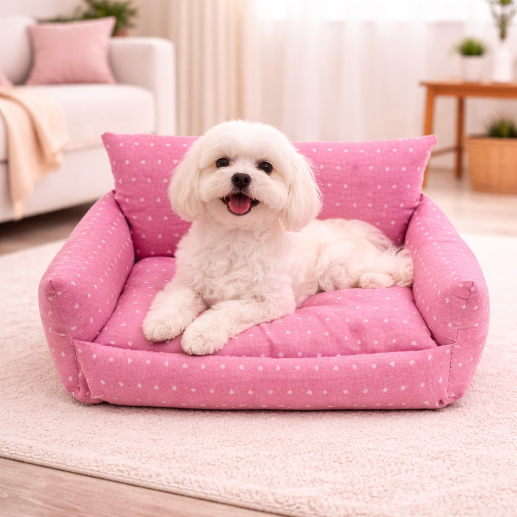 Cuccia Poltrona - Cuorcini Rosa ( cuscino 58x43 cm  circa )