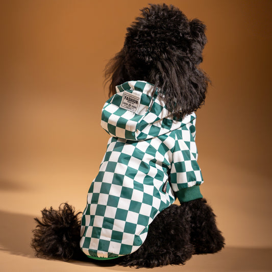Cappotto Impermeabile a Scacchi con Cappuccio - Verde