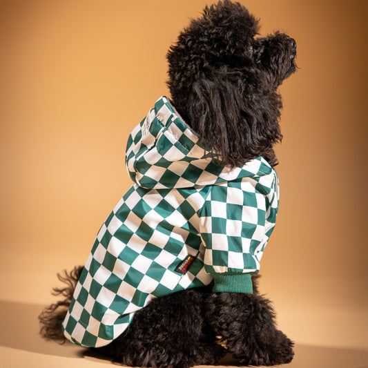 Cappotto Impermeabile a Scacchi con Cappuccio - Verde
