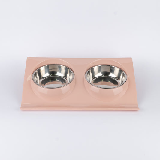 Alzatina Doppia per Cani e Gatti - Rosa