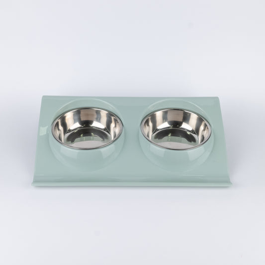 Alzatina Doppia per Cani e Gatti - Verde Acqua