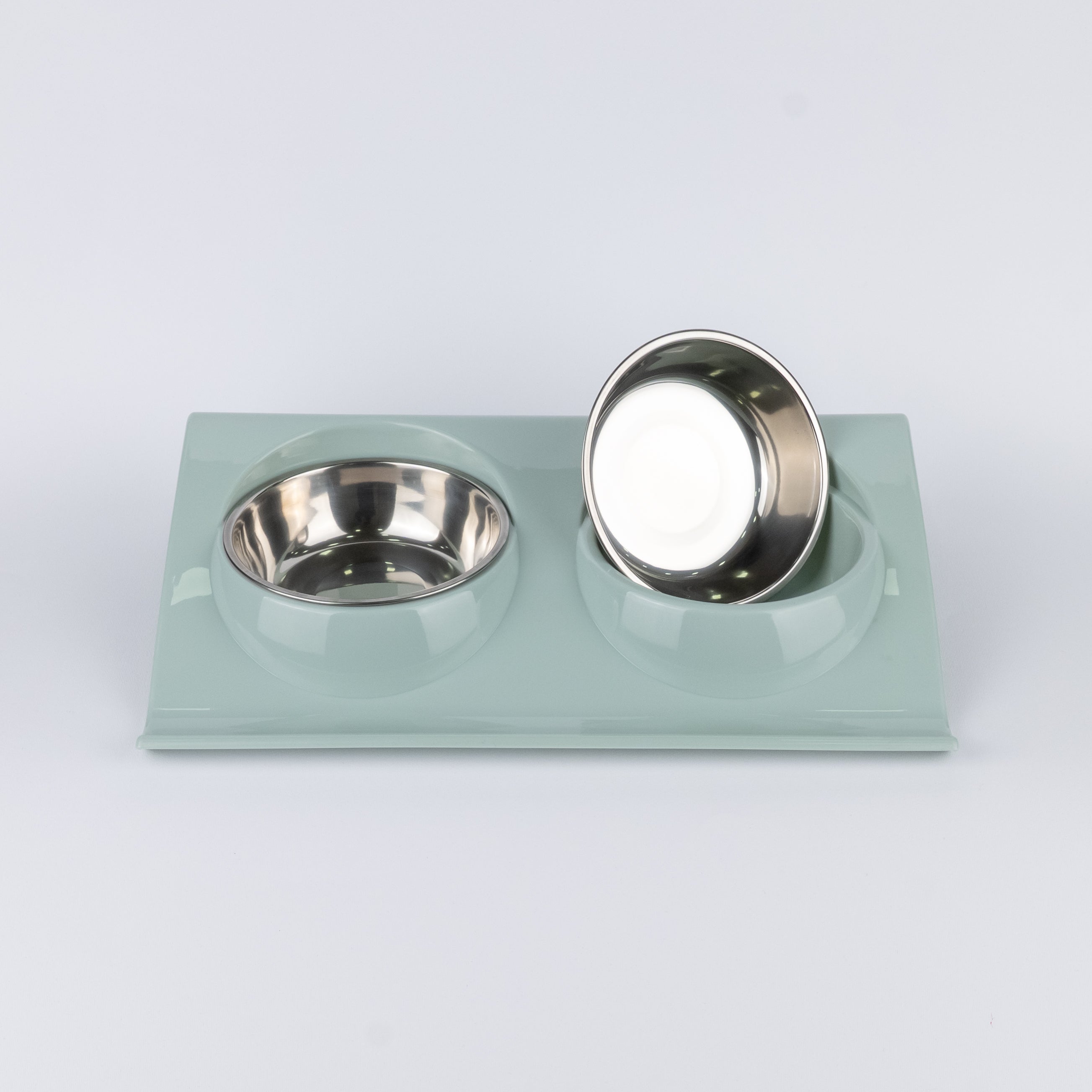 Alzatina Doppia Ciotola per Cani e Gatti - Verde Acqua