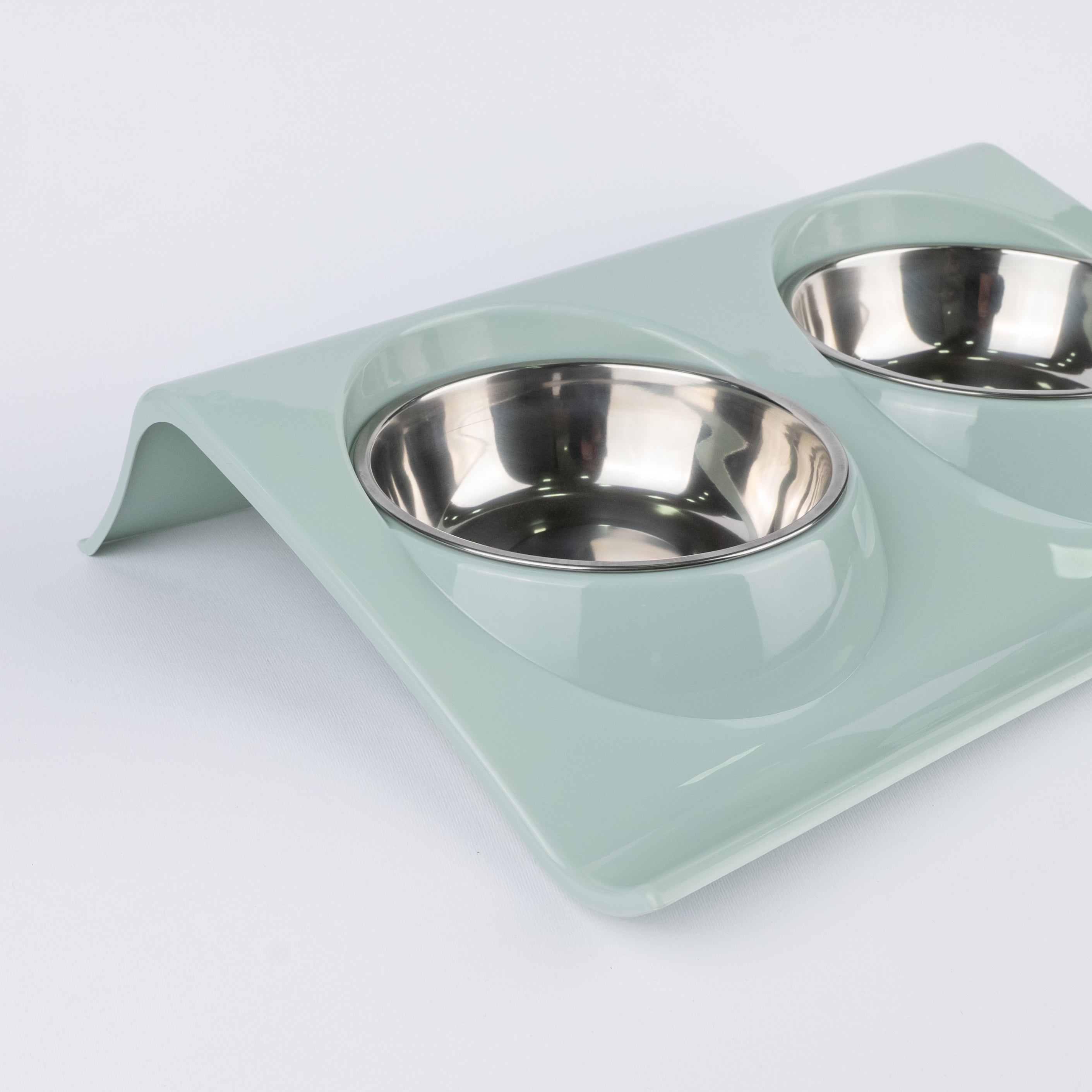 Alzatina Doppia Ciotola per Cani e Gatti - Verde Acqua