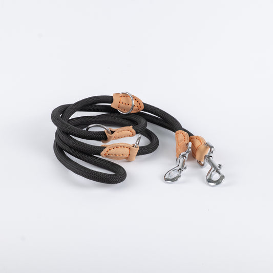 Guinzaglio in Corda Resistente con Dettagli in Pelle - Nero