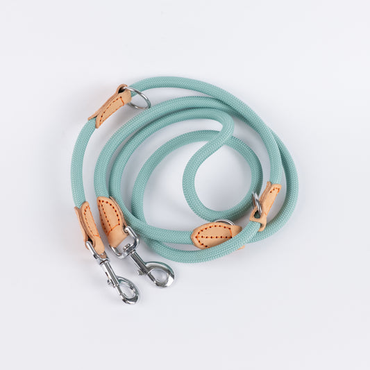 Guinzaglio in Corda Resistente con Dettagli in Pelle - Verde Acqua