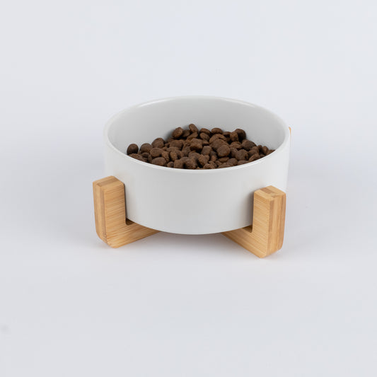 Ciotola in Ceramica con supporto in Legno - Bianco