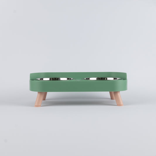 Ciotola Doppia Rialzata in Acciaio Inox - Verde