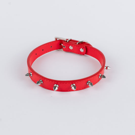 Collare per Cani in Ecopelle con Borchie - Rosso