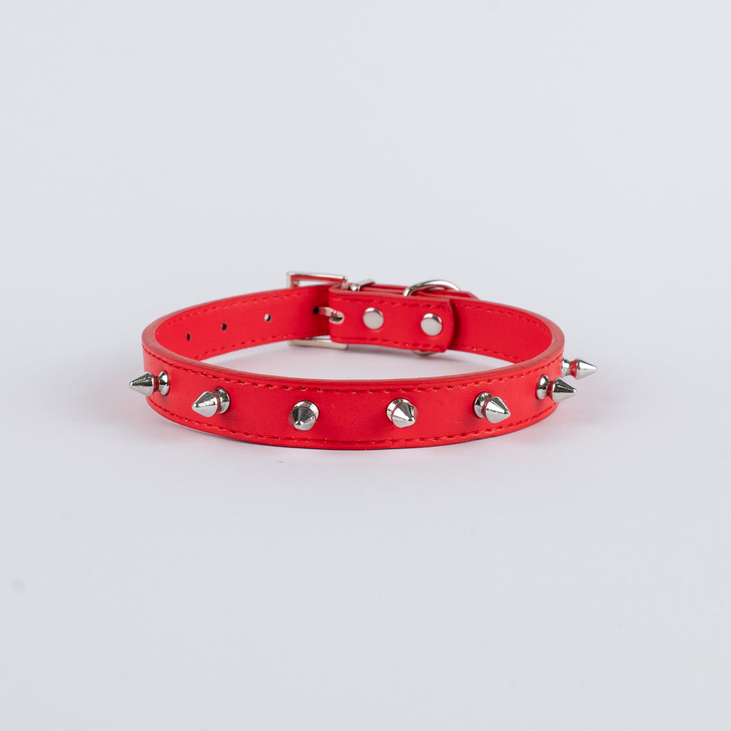 Collare per Cani in Ecopelle con Borchie - Rosso