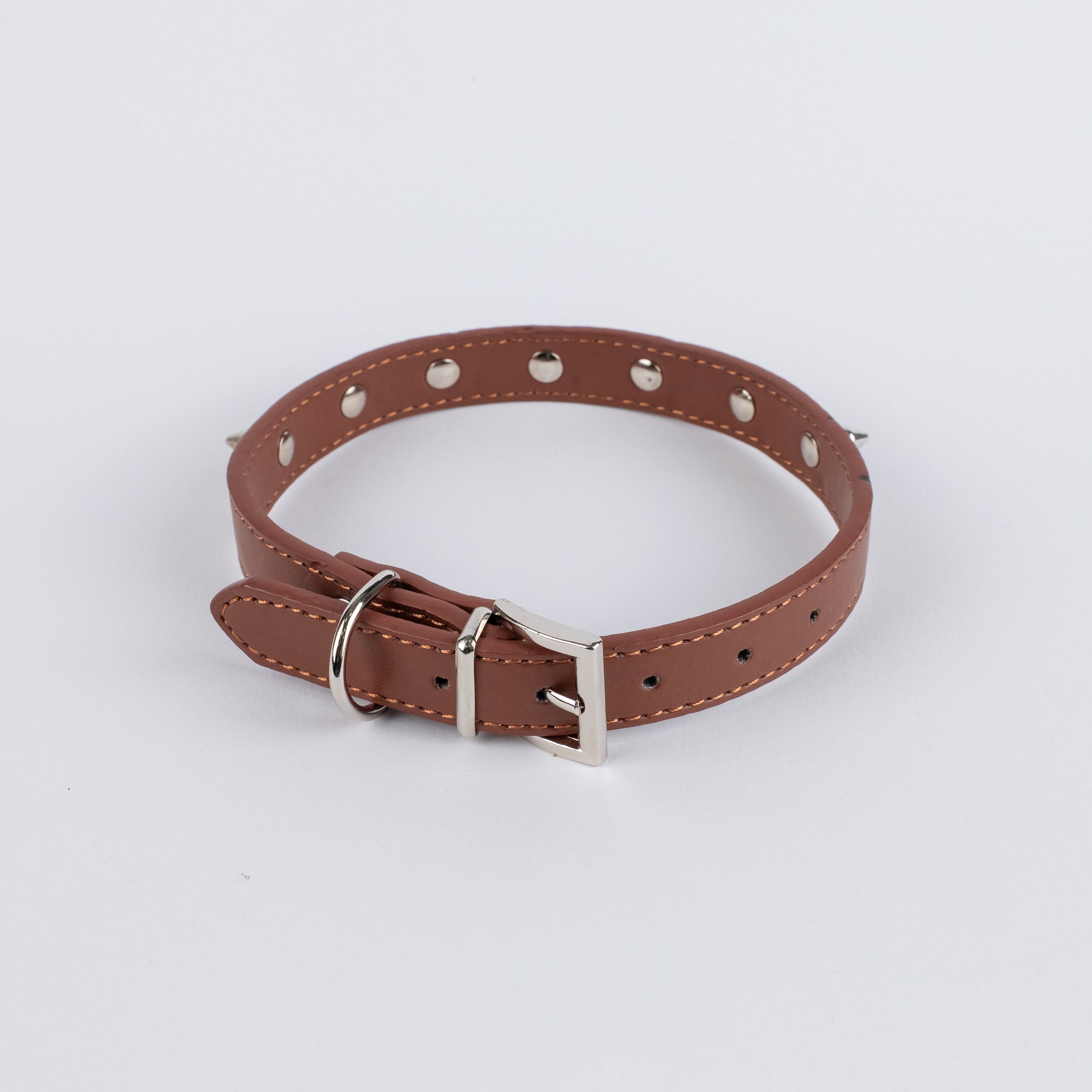 Collare per Cani in Ecopelle con Borchie - Marrone