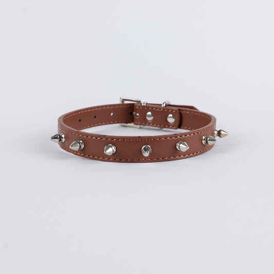 Collare per Cani in Ecopelle con Borchie - Marrone