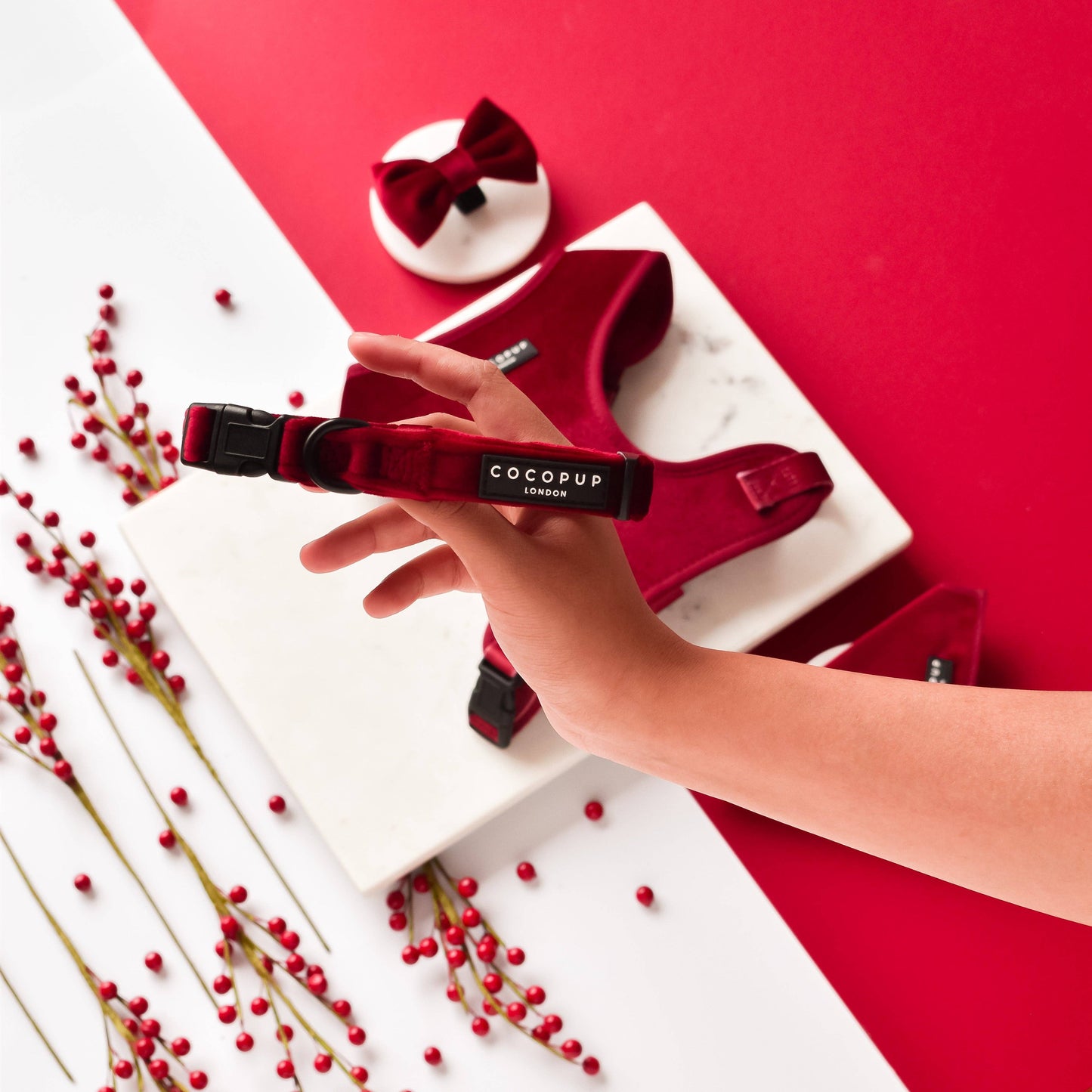 Collare in velluto LUXE - Berry Red